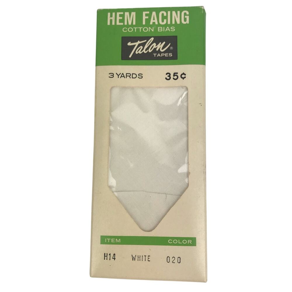 Talon Tapes Hem Facing Cotton Bias Tape H14 White 020 3 Yards NOS Vintage